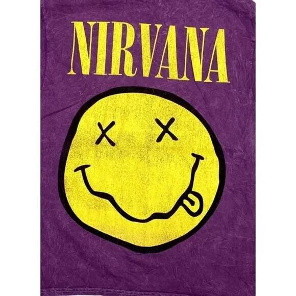 Nirvana Vintage Style Smile Back Short Sleeve Unisex T Shirt Crew Neck M Purple - Picture 11 of 15